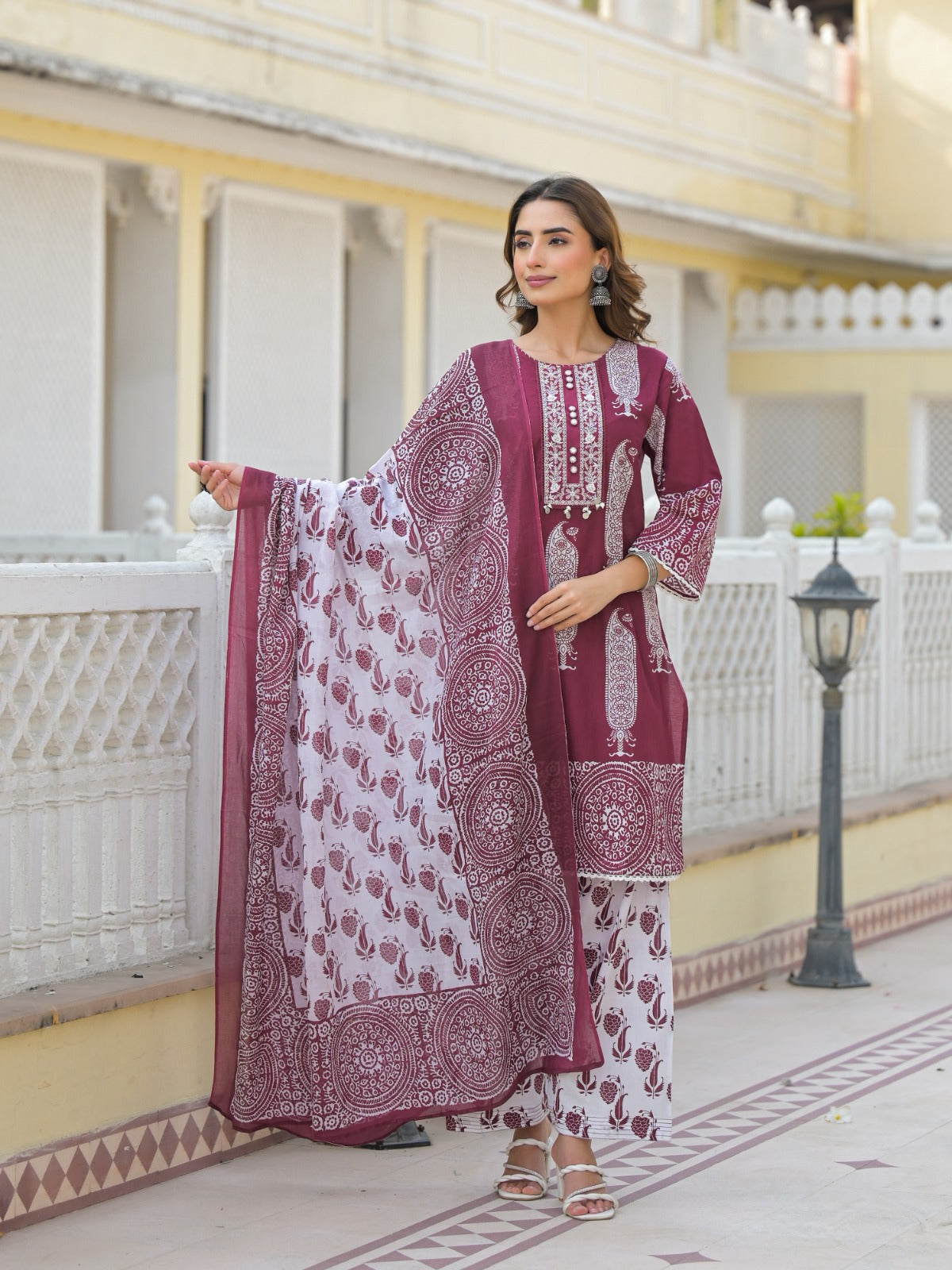 Pure cotton Farsi salwar suit set in red