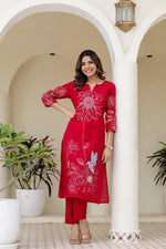 Premium dobby cotton embroidered set in pink