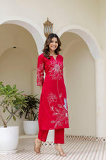 Premium dobby cotton embroidered set in pink