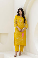 Premium dobby cotton embroidered set in yellow