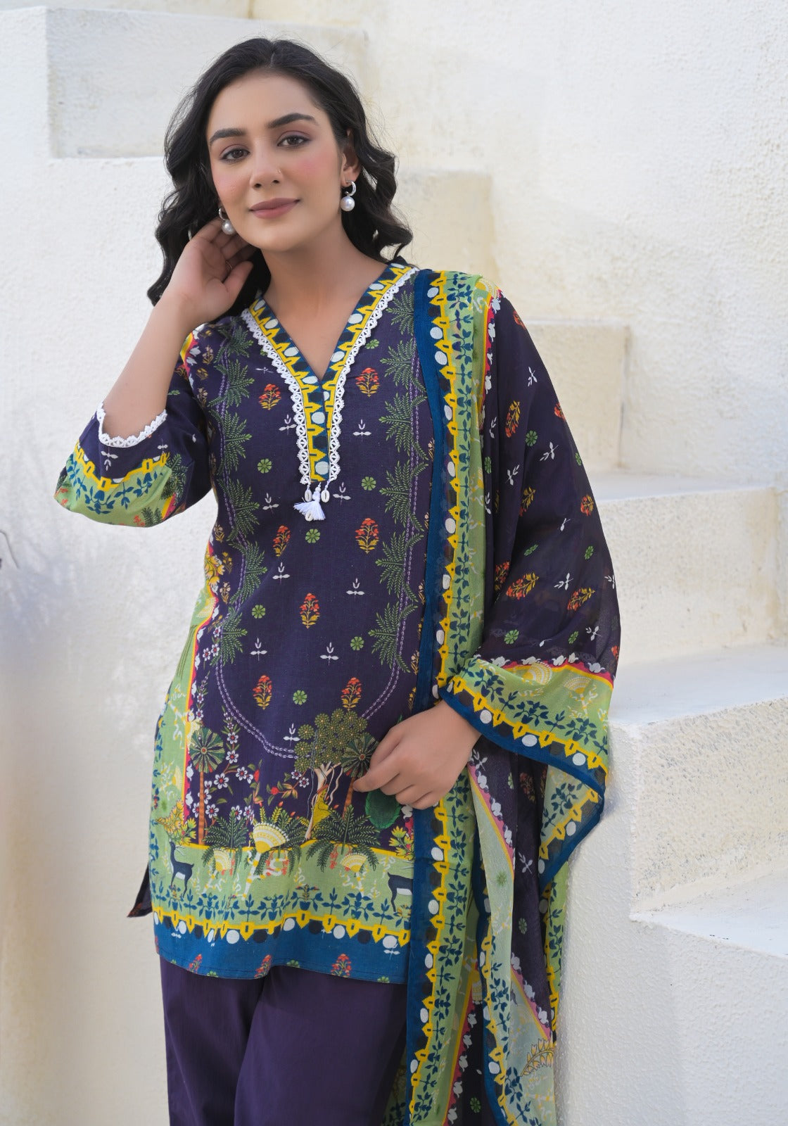 Smart linen cotton short kurta suit set