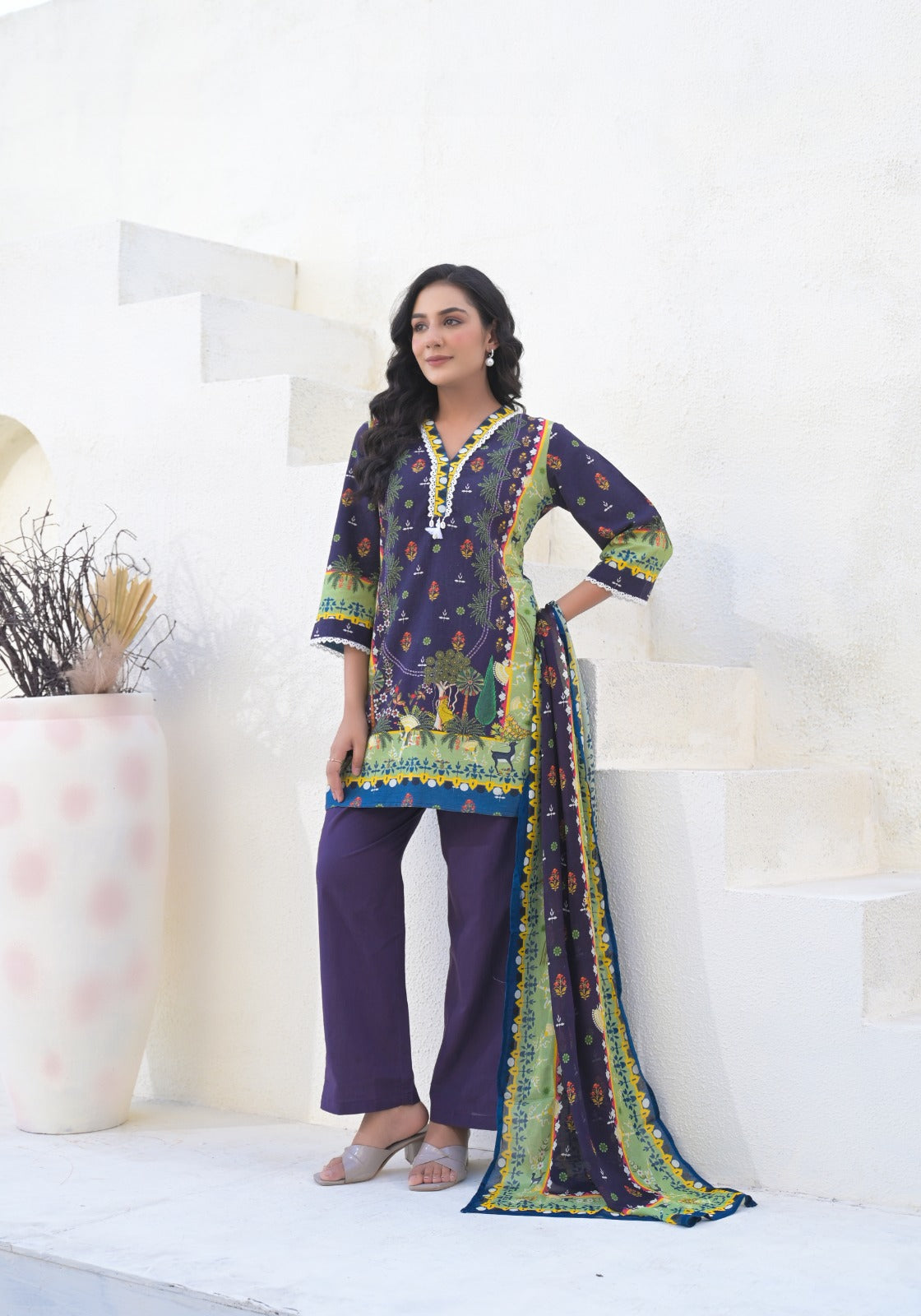 Smart linen cotton short kurta suit set