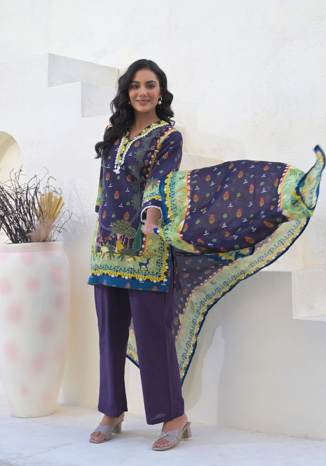 Smart linen cotton short kurta suit set