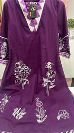 Appliqué work cotton suit with beautiful batik printed pant in purple