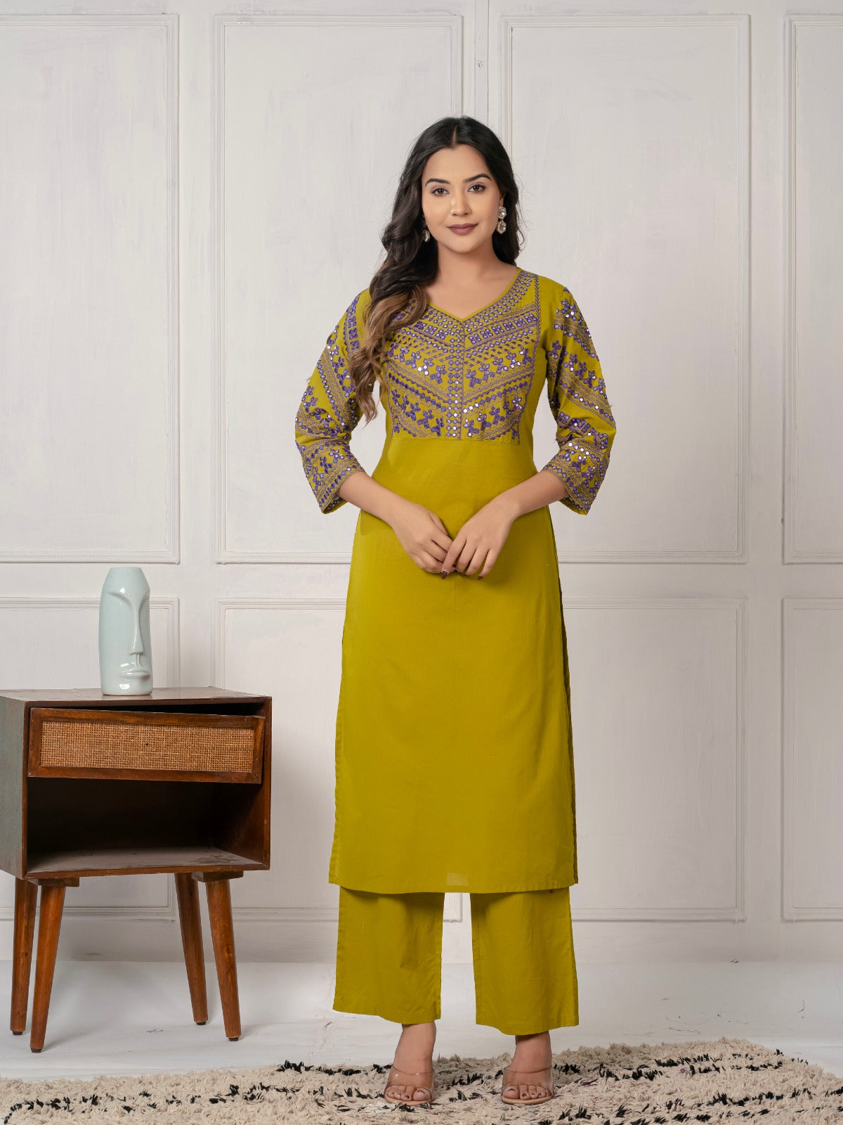 Pure cotton fully embroidered kurta pant