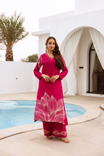 Wow wow heavy cotton slub kurta pant designer leaf pattern in pink