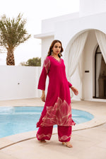 Wow wow heavy cotton slub kurta pant designer leaf pattern in pink