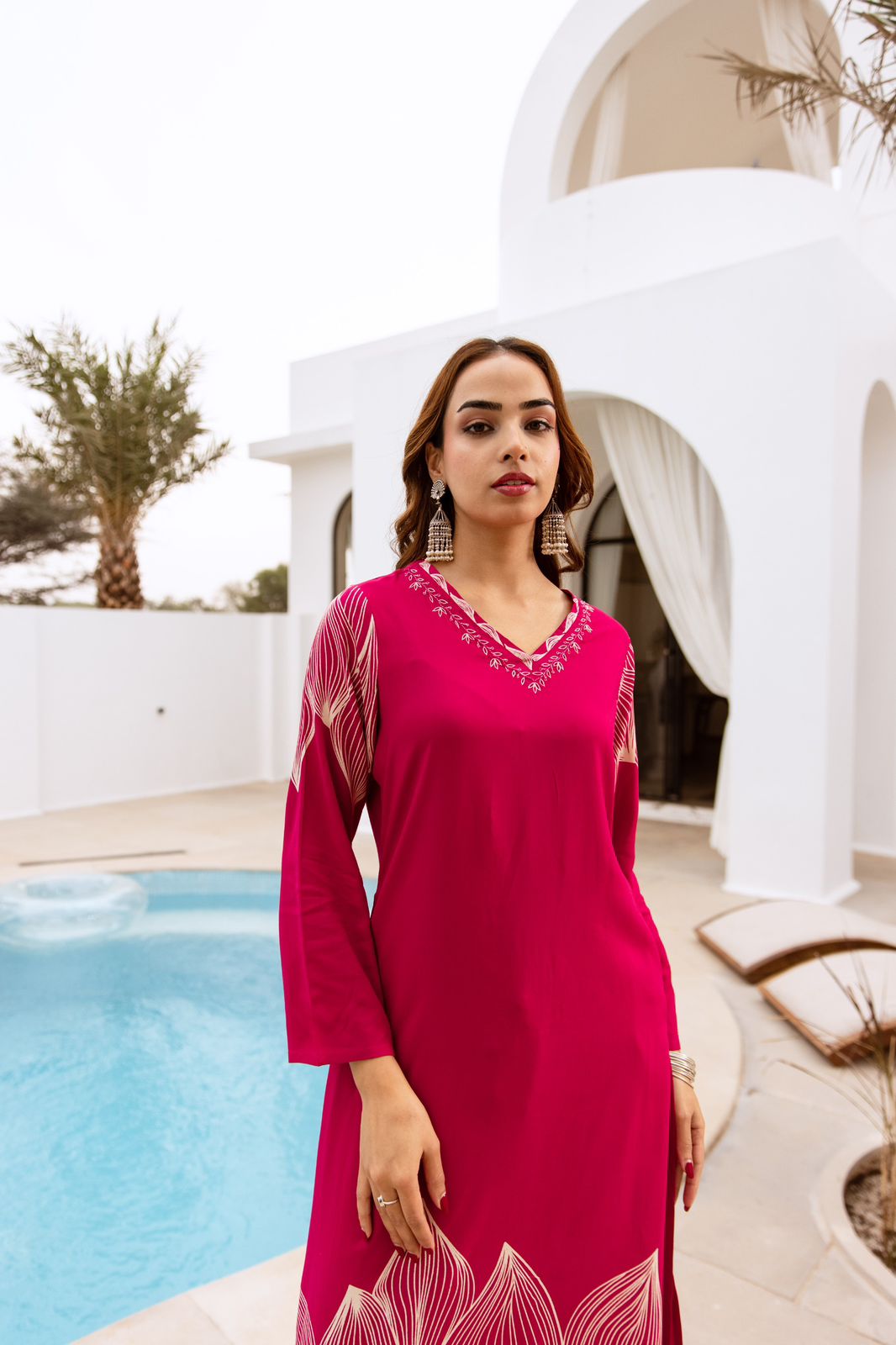 Wow wow heavy cotton slub kurta pant designer leaf pattern in pink