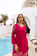 Wow wow heavy cotton slub kurta pant designer leaf pattern in pink