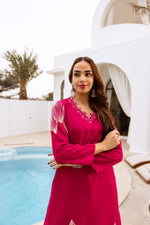 Wow wow heavy cotton slub kurta pant designer leaf pattern in pink