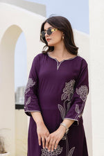 Slub cotton fully embroidered jamuni colour kurta pant