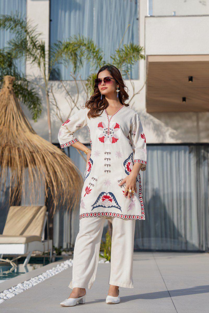 Wow embroidered linen cotton co ord set