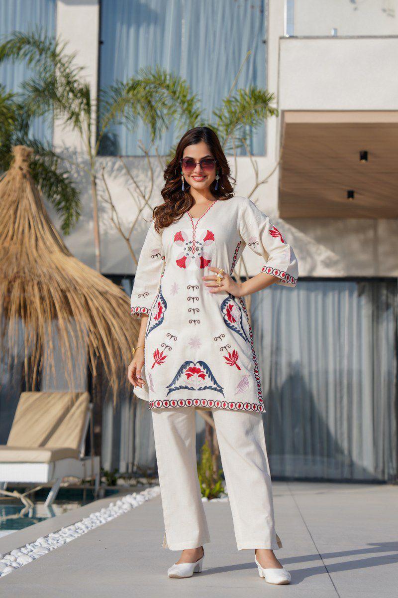 Wow embroidered linen cotton co ord set