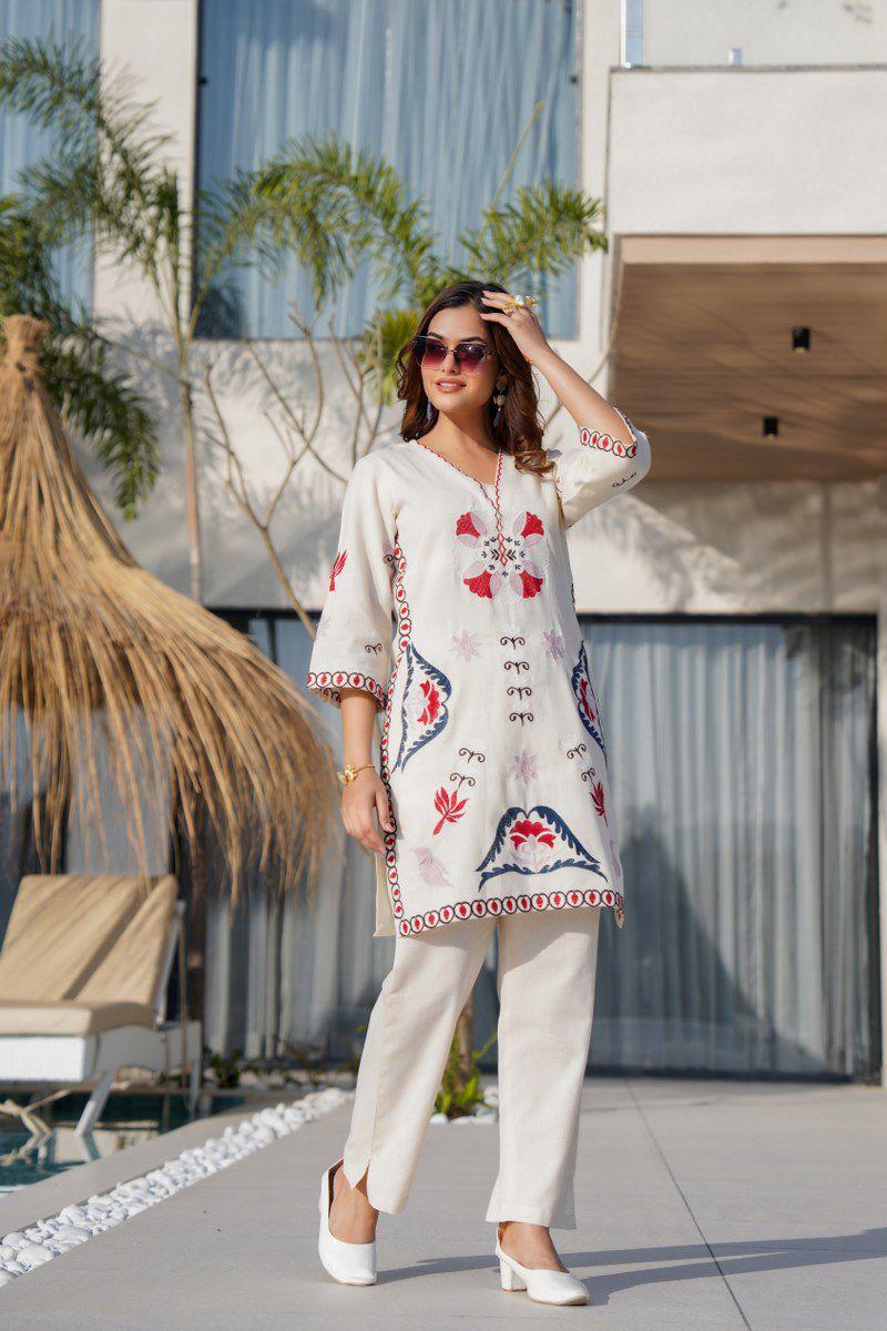 Wow embroidered linen cotton co ord set