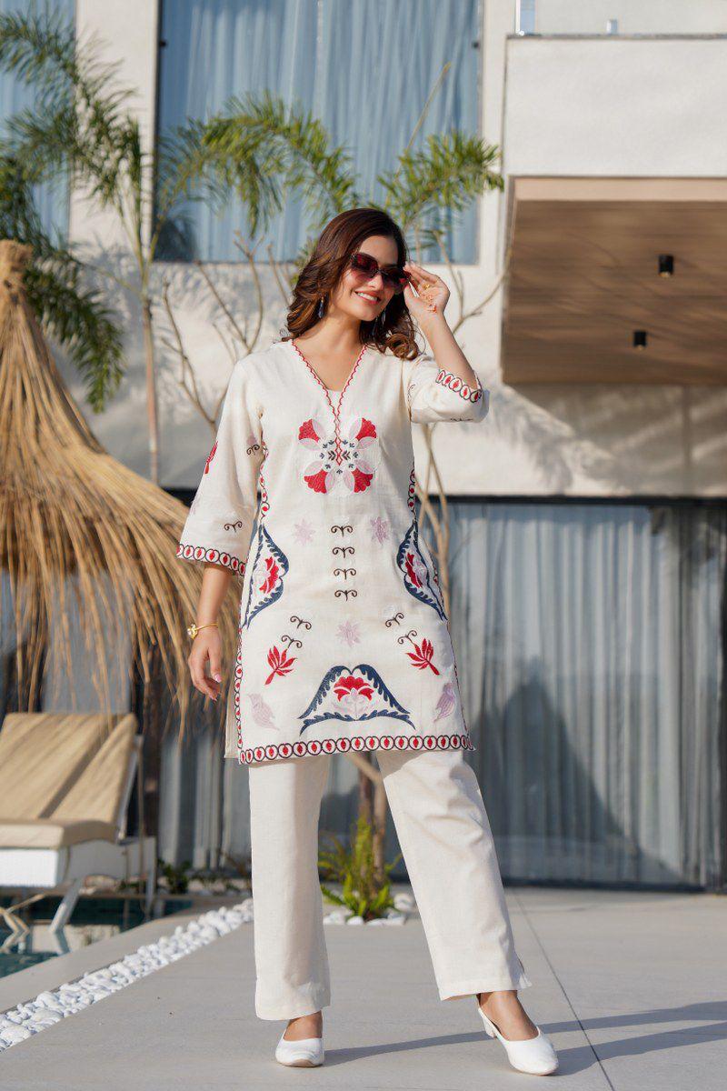 Wow embroidered linen cotton co ord set