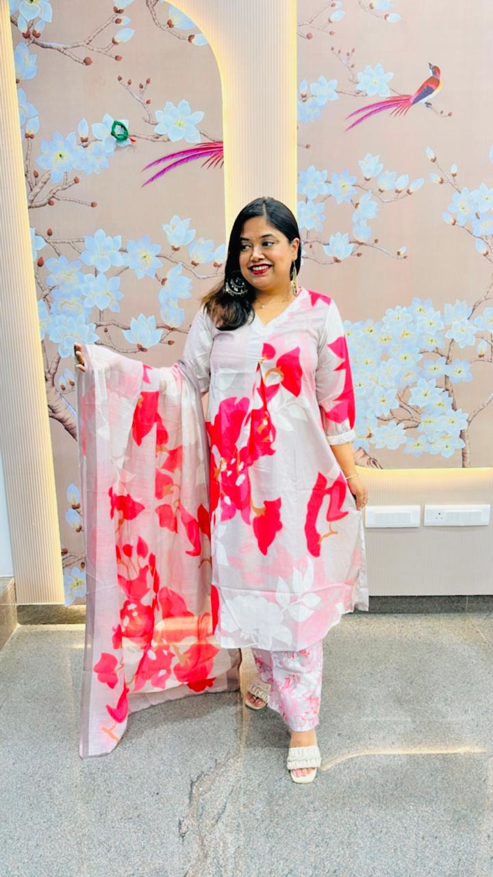 Stylish n elegant digital printed cotton suit set