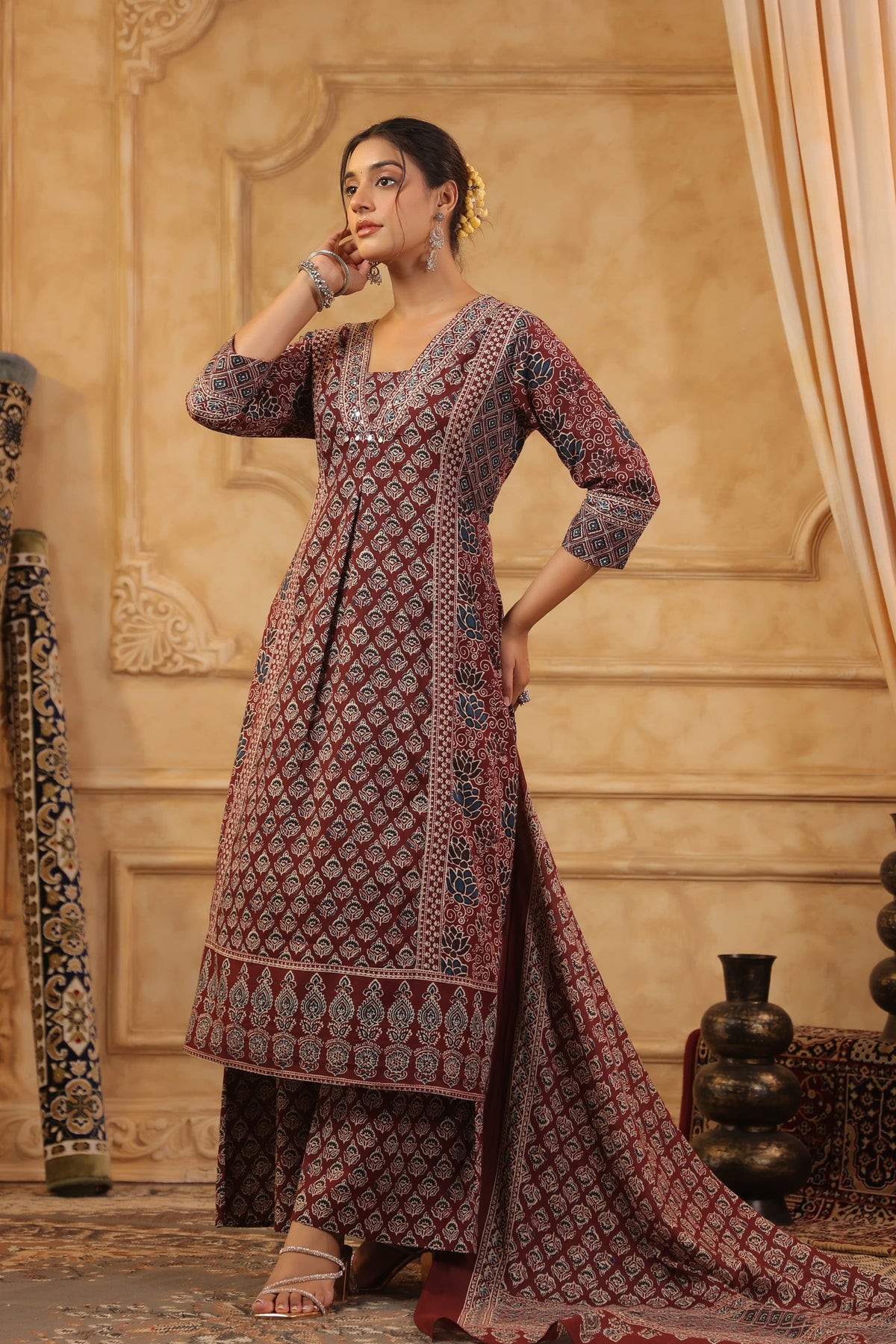 Best ajrakh printed cotton full suit set with culottes!