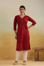 Pure cotton chikankari angraka kurta in red