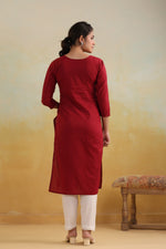 Pure cotton chikankari angraka kurta in red