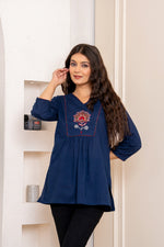 Blue cotton appliqué work short top