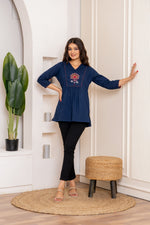 Blue cotton appliqué work short top