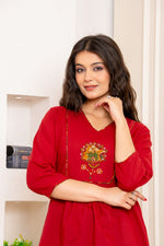 Red cotton appliqué work short top