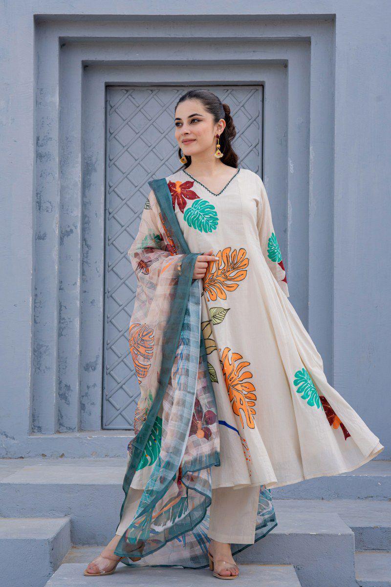 Super premium cotton brush painted dupatta set