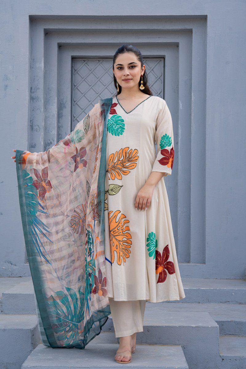 Super premium cotton brush painted dupatta set