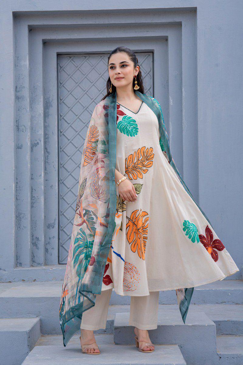 Super premium cotton brush painted dupatta set