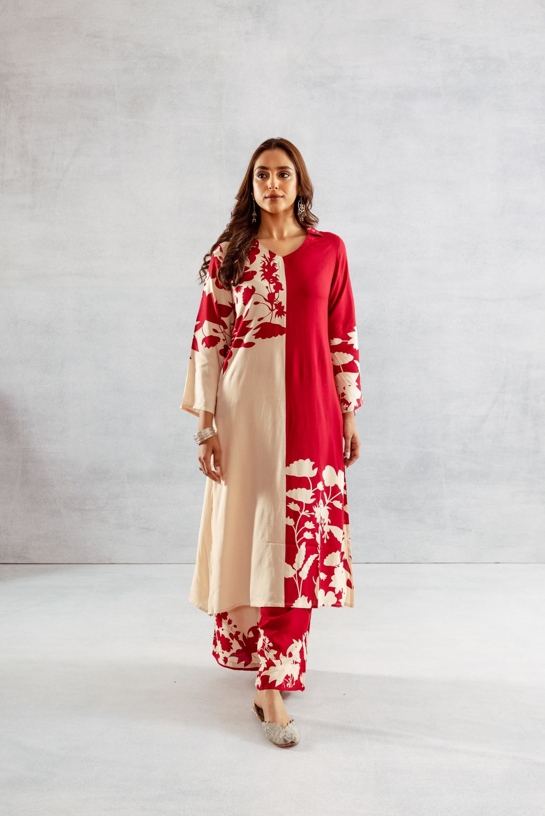 AC exclusive! Designer colour cotton slub kurta pant in stunning red !