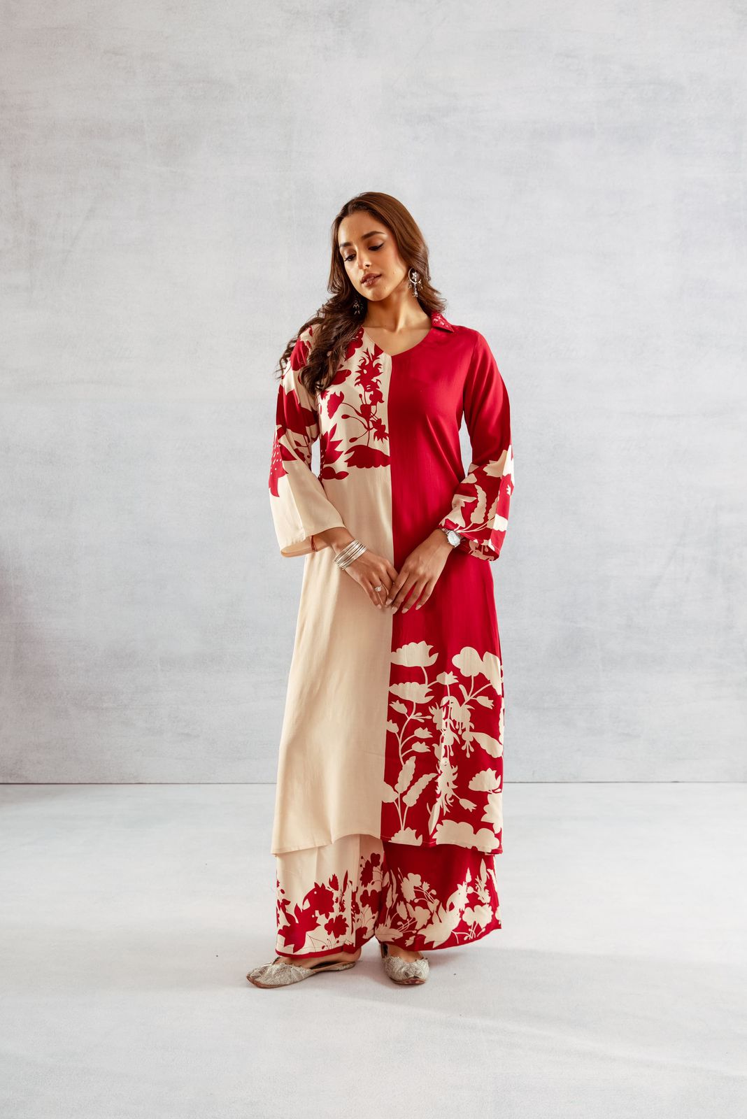 AC exclusive! Designer colour cotton slub kurta pant in stunning red !