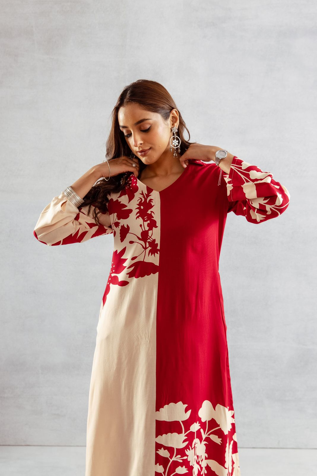 AC exclusive! Designer colour cotton slub kurta pant in stunning red !