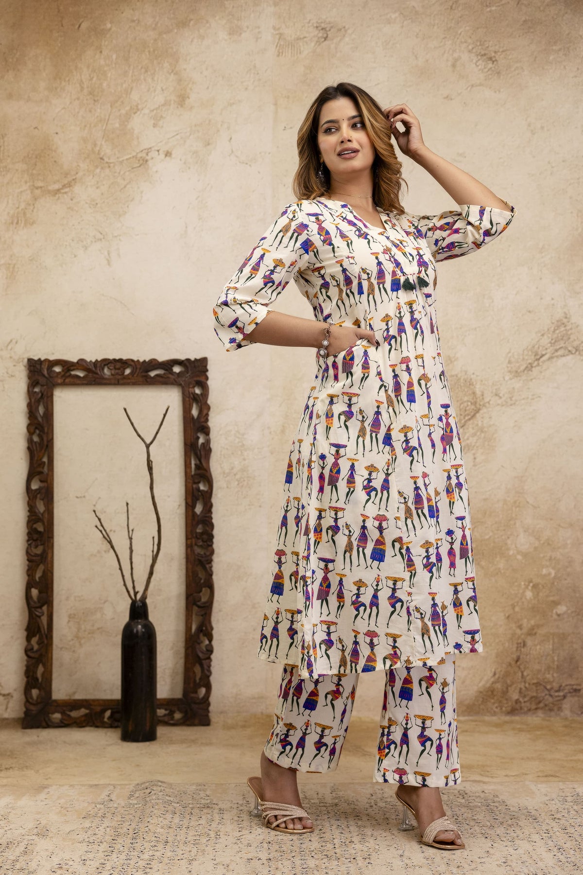 Smart worli art pure cotton co ord set in purple