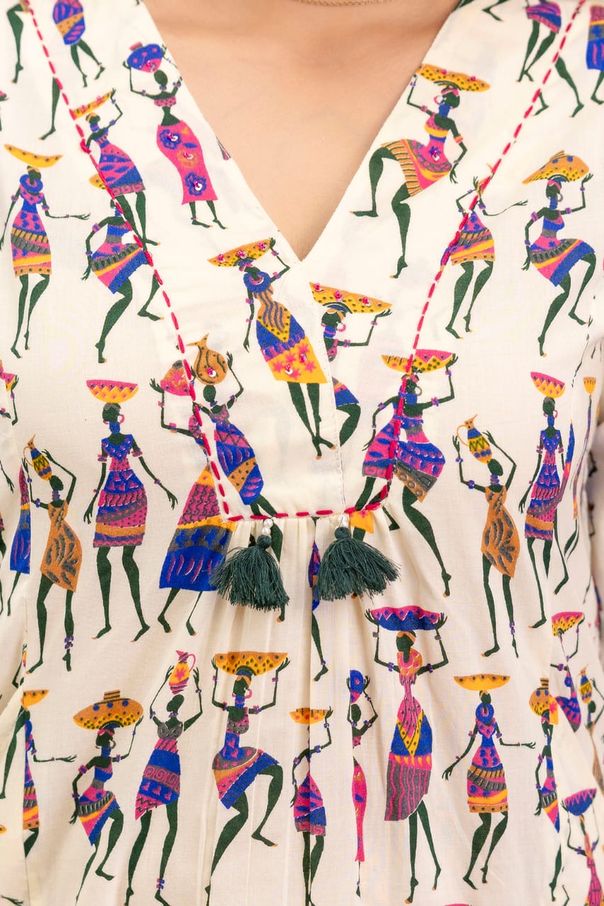 Smart worli art pure cotton co ord set in purple