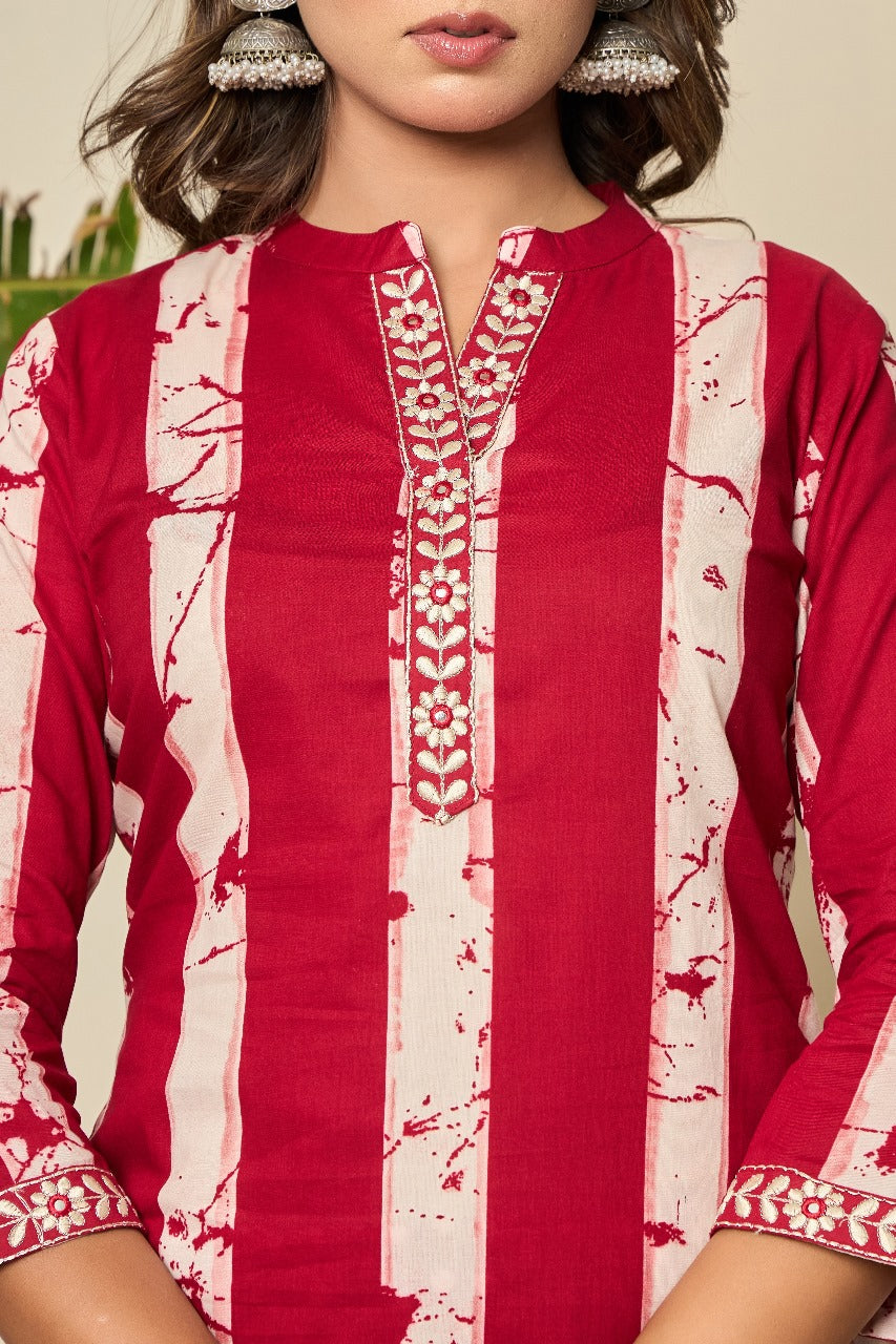 Red batik pure cotton full suit set