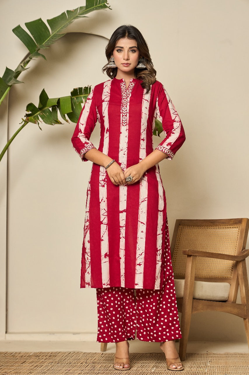 Red batik pure cotton full suit set