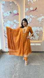 Pure cotton embroidered suit set in tan colour