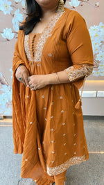 Pure cotton embroidered suit set in rust colour