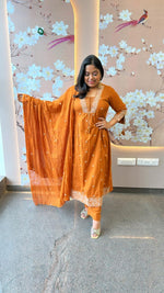 Pure cotton embroidered suit set in tan colour