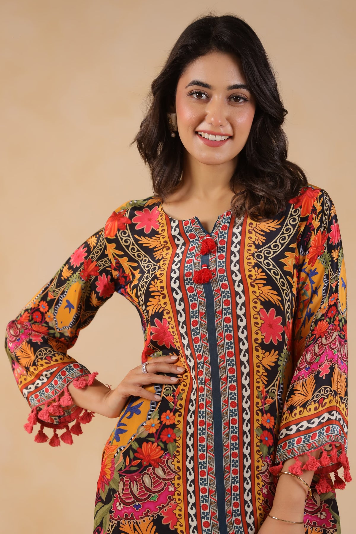 Pure crepe digital printed co ord in black