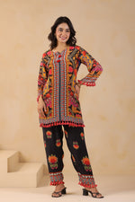 Pure crepe digital printed co ord in black