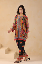 Pure crepe digital printed co ord in black