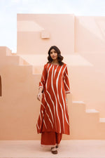 Super pretty slub cotton stripes design with four pocket kurta pant in rust