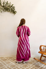 Super pretty slub cotton stripes design with four pocket kurta pant in pink