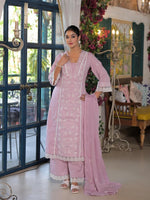 Pure cotton embroidered full suit set in pink