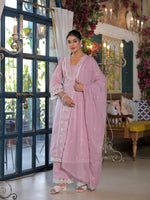 Pure cotton embroidered full suit set in pink