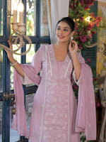 Pure cotton embroidered full suit set in pink