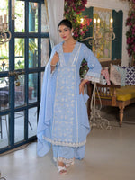 Pure cotton embroidered full suit set in blue