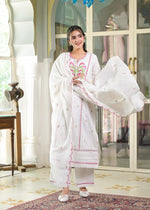 Premium cotton embroidered suit set in white