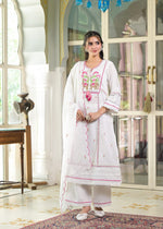 Premium cotton embroidered suit set in white